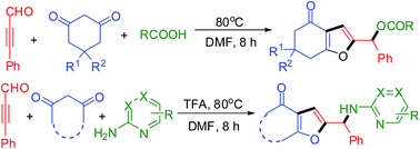 Graphical abstract: A one pot, metal-free, three-component domino sequence for the synthesis of furans: an efficient C–O and C–N bond formation approach
