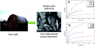 Graphical abstract: A corn stalk-derived porous carbonaceous adsorbent for adsorption of ionic liquids from aqueous solution