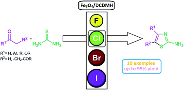 Graphical abstract: Synthesis of 2-aminothiazoles from methylcarbonyl compounds using a Fe3O4 nanoparticle-N-halo reagent catalytic system
