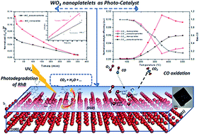 Graphical abstract: A facile one step route to synthesize WO3 nanoplatelets for CO oxidation and photodegradation of RhB: microstructural, optical and electrical studies