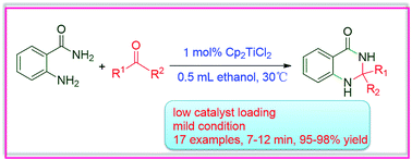 Graphical abstract: Ethanol promoted titanocene Lewis acid catalyzed synthesis of quinazoline derivatives