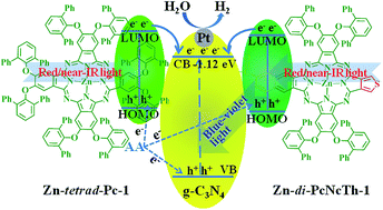 Graphical abstract: Effects of the symmetry and carboxyl anchoring group of zinc phthalocyanine derivatives on g-C3N4 for photosensitized H2 production