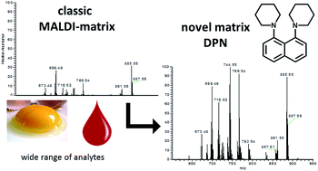 Graphical abstract: 1,8-Di(piperidinyl)-naphthalene – rationally designed MAILD/MALDI matrix for metabolomics and imaging mass spectrometry