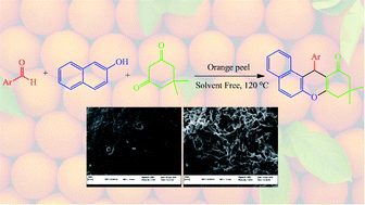 Graphical abstract: Metal free synthesis of tetrahydrobenzo[a]xanthenes using orange peel as a natural and low cost efficient heterogeneous catalyst