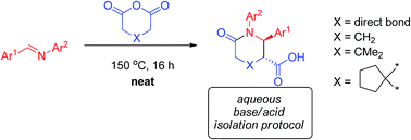Graphical abstract: The first solvent-free synthesis of privileged γ- and δ-lactams via the Castagnoli–Cushman reaction
