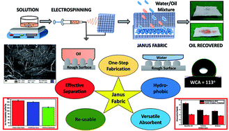Graphical abstract: Bionic creation of nano-engineered Janus fabric for selective oil/organic solvent absorption