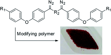 Graphical abstract: Surface modification of polymers with bis(arylcarbene)s from bis(aryldiazomethane)s: preparation, dyeing and characterization