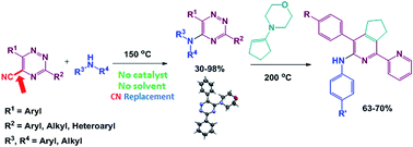 Graphical abstract: Solvent-free synthesis of 5-(aryl/alkyl)amino-1,2,4-triazines and α-arylamino-2,2′-bipyridines with greener prospects