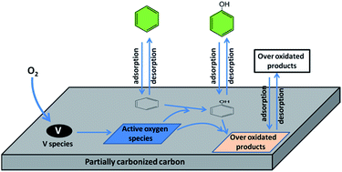 Graphical abstract: VxOy@C catalyst prepared from biomass for hydroxylation of benzene to phenol with molecular oxygen