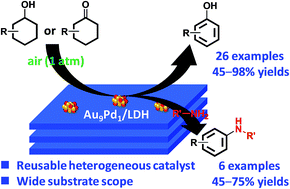 Graphical abstract: Au–Pd alloy nanoparticles supported on layered double hydroxide for heterogeneously catalyzed aerobic oxidative dehydrogenation of cyclohexanols and cyclohexanones to phenols