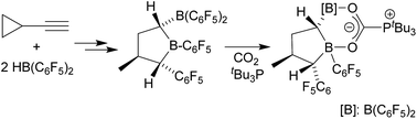 Graphical abstract: Geminal bis-borane formation by borane Lewis acid induced cyclopropyl rearrangement and its frustrated Lewis pair reaction with carbon dioxide