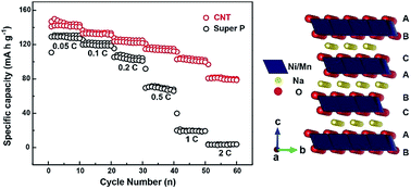 Graphical abstract: An O3-type NaNi0.5Mn0.5O2 cathode for sodium-ion batteries with improved rate performance and cycling stability