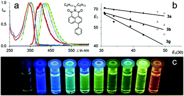 Graphical abstract: Fluorescent aryl naphthalene dicarboximides with large Stokes shifts and strong solvatochromism controlled by dynamics and molecular geometry