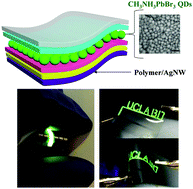 Graphical abstract: Highly flexible organometal halide perovskite quantum dot based light-emitting diodes on a silver nanowire–polymer composite electrode
