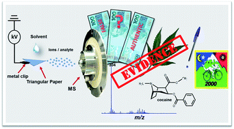 Graphical abstract: Paper spray ionization mass spectrometry applied to forensic chemistry – drugs of abuse, inks and questioned documents