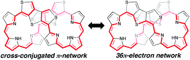 Graphical abstract: Thiophene-fused dithiaoctaphyrins: π-system switching between cross-conjugated and macrocyclic π-networks