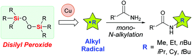 Graphical abstract: Bis(trialkylsilyl) peroxides as alkylating agents in the copper-catalyzed selective mono-N-alkylation of primary amides