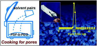 Graphical abstract: Nanoporous polysulfones with in situ PEGylated surfaces by a simple swelling strategy using paired solvents