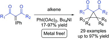 Graphical abstract: Metal-free intermolecular cyclopropanation between alkenes and iodonium ylides mediated by PhI(OAc)2·Bu4NI