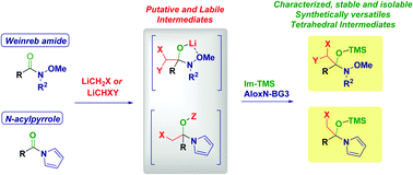 Graphical abstract: Evidence and isolation of tetrahedral intermediates formed upon the addition of lithium carbenoids to Weinreb amides and N-acylpyrroles