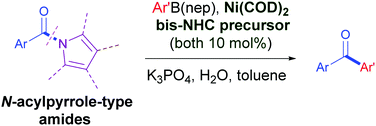 Graphical abstract: Ni-Catalyzed cross-coupling reactions of N-acylpyrrole-type amides with organoboron reagents