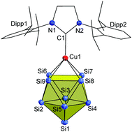 Graphical abstract: Low oxidation state silicon clusters – synthesis and structure of [NHCDippCu(η4-Si9)]3−