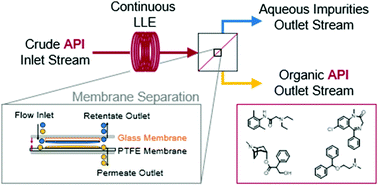 Graphical abstract: Continuous purification of active pharmaceutical ingredients utilizing polymer membrane surface wettability