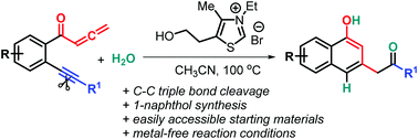 Graphical abstract: Thiazolium salt-catalyzed C–C triple bond cleavage for accessing substituted 1-naphthols via benzannulation