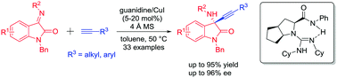 Graphical abstract: Copper/guanidine-catalyzed asymmetric alkynylation of isatin-derived ketimines