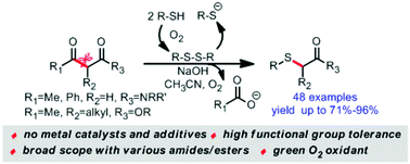 Graphical abstract: Direct access to α-sulfenylated amides/esters via sequential oxidative sulfenylation and C–C bond cleavage of 3-oxobutyric amides/esters