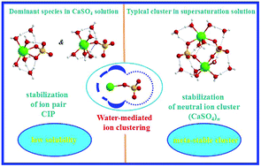 Graphical abstract: Insights into water-mediated ion clustering in aqueous CaSO4 solutions: pre-nucleation cluster characteristics studied by ab initio calculations and molecular dynamics simulations