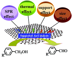 Graphical abstract: The surface plasmon resonance, thermal, support and size effect induced photocatalytic activity enhancement of Au/reduced graphene oxide for selective oxidation of benzylic alcohols