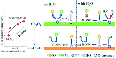 Graphical abstract: Design strategies of surface basicity for NO oxidation over a novel Sn–Co–O catalyst in the presence of H2O