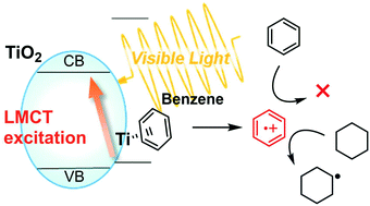Graphical abstract: Visible-light-induced photocatalytic benzene/cyclohexane cross-coupling utilizing a ligand-to-metal charge transfer benzene complex adsorbed on titanium oxides