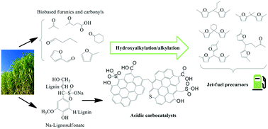 Graphical abstract: Efficient C–C coupling of bio-based furanics and carbonyl compounds to liquid hydrocarbon precursors over lignosulfonate derived acidic carbocatalysts