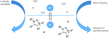 Graphical abstract: Selective alkaline stripping of metal ions after solvent extraction by base-stable 1,2,3-triazolium ionic liquids