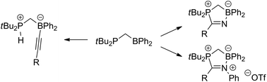 Graphical abstract: Reactivity of the geminal phosphinoborane tBu2PCH2BPh2 towards alkynes, nitriles, and nitrilium triflates