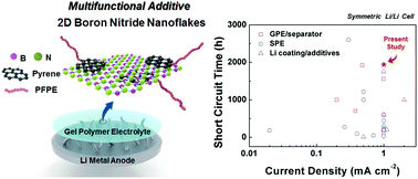 Graphical abstract: 2D boron nitride nanoflakes as a multifunctional additive in gel polymer electrolytes for safe, long cycle life and high rate lithium metal batteries