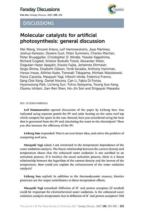 Molecular catalysts for artificial photosynthesis: general discussion