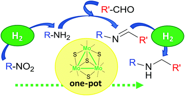 Graphical abstract: Selective reductive amination of aldehydes from nitro compounds catalyzed by molybdenum sulfide clusters