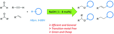 Graphical abstract: Catalytic hydroboration of aldehydes, ketones, alkynes and alkenes initiated by NaOH