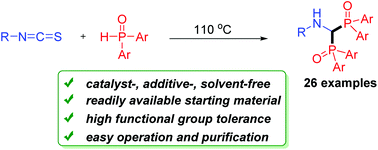 Graphical abstract: Catalyst- and solvent-free bisphosphinylation of isothiocyanates: a practical method for the synthesis of bisphosphinoylaminomethanes