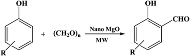Graphical abstract: Efficient microwave-assisted regioselective one pot direct ortho-formylation of phenol derivatives in the presence of nanocrystalline MgO as a solid base catalyst under solvent-free conditions