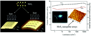 Graphical abstract: High-performance flexible inverted organic light-emitting diodes by exploiting MoS2 nanopillar arrays as electron-injecting and light-coupling layers