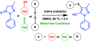 Graphical abstract: Iodine-catalyzed sulfenylation of pyrazolones using dimethyl sulfoxide as an oxidant