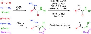 Graphical abstract: Copper(i) catalyzed oxidative hydrolysis of Ugi 3-component and Ugi-azide reaction products towards 2° α-ketoamides and α-ketotetrazoles