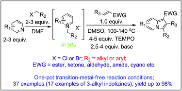Graphical abstract: Application of primary halogenated hydrocarbons for the synthesis of 3-aryl and 3-alkyl indolizines