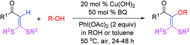 Graphical abstract: Copper-promoted direct C–H alkoxylation of S,S-functionalized internal olefins with alcohols