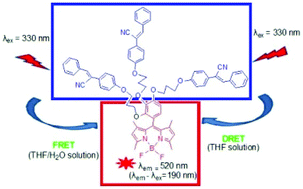 Graphical abstract: Diphenylacrylonitrile-connected BODIPY dyes: fluorescence enhancement based on dark and AIE resonance energy transfer
