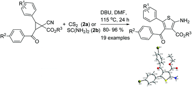 Graphical abstract: DBU-mediated [4 + 1] annulations of donor–acceptor cyclopropanes with carbon disulfide or thiourea for synthesis of 2-aminothiophene-3-carboxylates